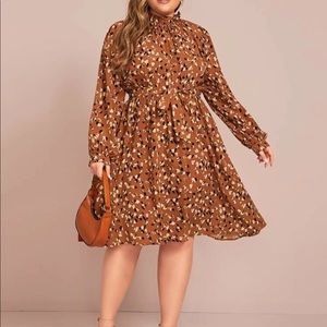 Animal print high neck belted dress